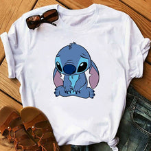 Cargar imagen en el visor de la galería, Graphic Fashion Women Cartoon T-Shirt Flying Funny Cute Lilo Stitch Tshirts Female Print Casual T Shirt Casual Tops T-shirt