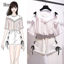 Cargar imagen en el visor de la galería, heeylace 2 Pieces Shorts Sets Summer Sweet Korean Off Shoulder Tops And Shorts 2 Pieces Sets Women Clothing Two Pieces Outfits
