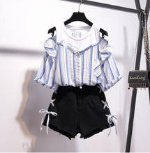 Cargar imagen en el visor de la galería, heeylace 2 Pieces Shorts Sets Summer Sweet Korean Off Shoulder Tops And Shorts 2 Pieces Sets Women Clothing Two Pieces Outfits