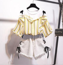 Cargar imagen en el visor de la galería, heeylace 2 Pieces Shorts Sets Summer Sweet Korean Off Shoulder Tops And Shorts 2 Pieces Sets Women Clothing Two Pieces Outfits