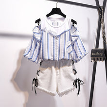 Cargar imagen en el visor de la galería, heeylace 2 Pieces Shorts Sets Summer Sweet Korean Off Shoulder Tops And Shorts 2 Pieces Sets Women Clothing Two Pieces Outfits