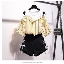 Cargar imagen en el visor de la galería, heeylace 2 Pieces Shorts Sets Summer Sweet Korean Off Shoulder Tops And Shorts 2 Pieces Sets Women Clothing Two Pieces Outfits