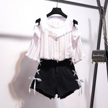 Cargar imagen en el visor de la galería, heeylace 2 Pieces Shorts Sets Summer Sweet Korean Off Shoulder Tops And Shorts 2 Pieces Sets Women Clothing Two Pieces Outfits