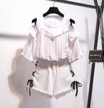 Cargar imagen en el visor de la galería, heeylace 2 Pieces Shorts Sets Summer Sweet Korean Off Shoulder Tops And Shorts 2 Pieces Sets Women Clothing Two Pieces Outfits