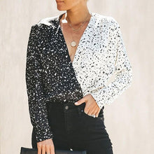 Cargar imagen en el visor de la galería, Fashion Women Sexy Deep-V Slim Fit Floral Print Color Block Shirt Top