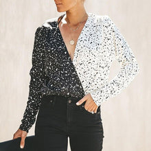 Cargar imagen en el visor de la galería, Fashion Women Sexy Deep-V Slim Fit Floral Print Color Block Shirt Top