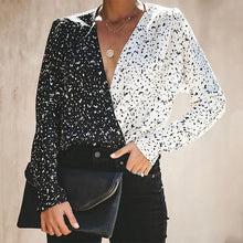 Cargar imagen en el visor de la galería, Fashion Women Sexy Deep-V Slim Fit Floral Print Color Block Shirt Top