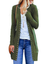 Cargar imagen en el visor de la galería, Fashion Women Long Sleeve Knit Cardigans Outwear Snap Button Down Solid Ribbed Neckline Coat Casual Long Jackets Tops Sweater