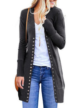 Cargar imagen en el visor de la galería, Fashion Women Long Sleeve Knit Cardigans Outwear Snap Button Down Solid Ribbed Neckline Coat Casual Long Jackets Tops Sweater