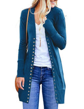 Cargar imagen en el visor de la galería, Fashion Women Long Sleeve Knit Cardigans Outwear Snap Button Down Solid Ribbed Neckline Coat Casual Long Jackets Tops Sweater