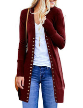 Cargar imagen en el visor de la galería, Fashion Women Long Sleeve Knit Cardigans Outwear Snap Button Down Solid Ribbed Neckline Coat Casual Long Jackets Tops Sweater