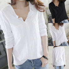 Cargar imagen en el visor de la galería, SAGACE Fashion popular latest women's casual solid color long-sleeved V-neck pocket shirt top