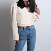 Cargar imagen en el visor de la galería, Spring Fashion Cute Solid Color Single-breasted Long Sleeve Thin Fabric SML V-neck Lady Cardigan Woman Casual Short Knitwear