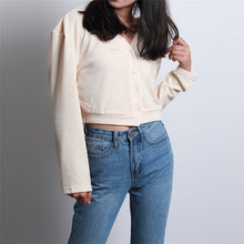 Cargar imagen en el visor de la galería, Spring Fashion Cute Solid Color Single-breasted Long Sleeve Thin Fabric SML V-neck Lady Cardigan Woman Casual Short Knitwear