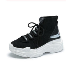 Cargar imagen en el visor de la galería, High Top Men Women Sneakers 5 CM Thick Sole Sock Shoes Knit Vamp Breathable Dad Shoes White Black Sapato Feminino