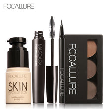 Cargar imagen en el visor de la galería, FOCALLURE 4 Pcs Makeup Set Eyebrow Powder Eyebrow Pencil Mascara Eyeliner Face Foundation Primer Set