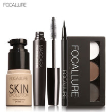 Cargar imagen en el visor de la galería, FOCALLURE 4 Pcs Makeup Set Eyebrow Powder Eyebrow Pencil Mascara Eyeliner Face Foundation Primer Set