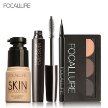 Cargar imagen en el visor de la galería, FOCALLURE 4 Pcs Makeup Set Eyebrow Powder Eyebrow Pencil Mascara Eyeliner Face Foundation Primer Set
