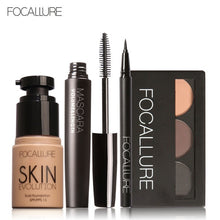 Cargar imagen en el visor de la galería, FOCALLURE 4 Pcs Makeup Set Eyebrow Powder Eyebrow Pencil Mascara Eyeliner Face Foundation Primer Set