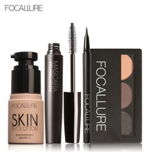 Cargar imagen en el visor de la galería, FOCALLURE 4 Pcs Makeup Set Eyebrow Powder Eyebrow Pencil Mascara Eyeliner Face Foundation Primer Set