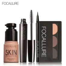 Cargar imagen en el visor de la galería, FOCALLURE 4 Pcs Makeup Set Eyebrow Powder Eyebrow Pencil Mascara Eyeliner Face Foundation Primer Set