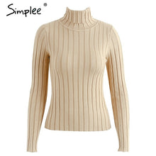 Cargar imagen en el visor de la galería, Simplee Turtleneck knitting sweater women Casual cotton knitted winter sweater pullover female 2017 Autumn winter jumper