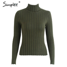 Cargar imagen en el visor de la galería, Simplee Turtleneck knitting sweater women Casual cotton knitted winter sweater pullover female 2017 Autumn winter jumper