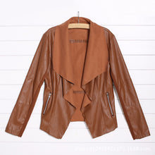 Cargar imagen en el visor de la galería, TFGS Trendy Retro Lady Women Slim Biker Motorcycle PU Soft Leather Zipper Jacket Coat