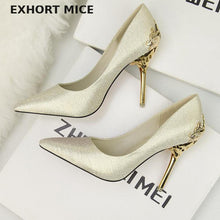 Cargar imagen en el visor de la galería, Sexy High Heels Shoes Woman Pumps Red Gold Silver High Heels Shoes Woman Ladies Wedding Party Shoes 2019 Fretwork 10cm