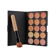 Cargar imagen en el visor de la galería, Professional Makeup tool set 15 Color Face Concealer Eyeshadow Palette + Wood Handle Flat Angled Brush kit Make up Setke up Set