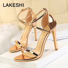 Cargar imagen en el visor de la galería, LAKESHI 2019 New Women Sandals Patent Leather Women High Heels Shoes Gold Sexy Women Pumps Fashion Wedding Shoes Women stiletto