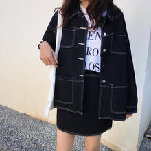 Cargar imagen en el visor de la galería, GUUZYUVIZ Women Denim Suit Pink Black Casual Chic Jeans Jacket Coat And High Waist Bodycon Skirt Womens 2 Piece Set 2018 Winter
