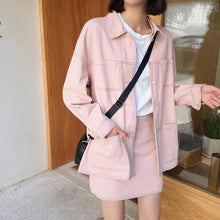 Cargar imagen en el visor de la galería, GUUZYUVIZ Women Denim Suit Pink Black Casual Chic Jeans Jacket Coat And High Waist Bodycon Skirt Womens 2 Piece Set 2018 Winter