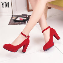 Cargar imagen en el visor de la galería, Sexy Red Ankle Strap 9CM High heels Autumn Flock Round toe High heels Female Platform Summer Shoes Women Pumps Sandals Muje