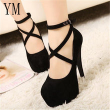 Cargar imagen en el visor de la galería, Shoes Woman Pumps Cross-tied Ankle Strap Wedding Party Shoes Platform dress Women Shoes High Heels Suede ladies shoes Big 42