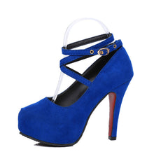 Cargar imagen en el visor de la galería, Shoes Woman Pumps Cross-tied Ankle Strap Wedding Party Shoes Platform dress Women Shoes High Heels Suede ladies shoes Big 42