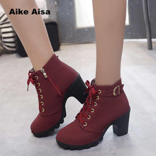 Cargar imagen en el visor de la galería, Plus Size 35-43 Winter Casual Women Pumps Warm Ankle Boots Waterproof High Heels Snow Martin Shoes Botas  Patent  Botas Muje A05