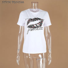 Cargar imagen en el visor de la galería, HITOM PRINCESS Women 2 Pieces Set Lip Print T Shirt and Leopard Long Skirt Sets Two Pieces Outfits Streetwear High Waist Skirts