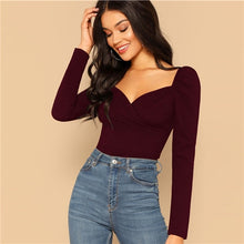 Cargar imagen en el visor de la galería, SHEIN Sexy Zip Back Puff Sleeve Slim Fitted Wrap Sweetheart Neck Blouse Women Solid Top Spring Club High Street Blouses