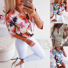 Cargar imagen en el visor de la galería, Summer Women 3/4 Sleeve Floral Loose Blouses Tops Woman Female Shirt OL Ladies Casual Button Blouse Streetwear 2019 New Arrival