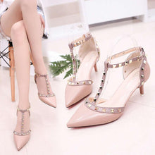 Cargar imagen en el visor de la galería, Pumps 2019 Women's Shoes Summer Fashion Female Sandals Rivet Metal Decoration Pu Leather Style Women High Heels Zapatos De Mujer