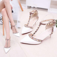 Cargar imagen en el visor de la galería, Pumps 2019 Women's Shoes Summer Fashion Female Sandals Rivet Metal Decoration Pu Leather Style Women High Heels Zapatos De Mujer