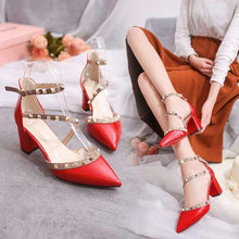 Cargar imagen en el visor de la galería, Pumps 2019 Women's Shoes Summer Fashion Female Sandals Rivet Metal Decoration Pu Leather Style Women High Heels Zapatos De Mujer