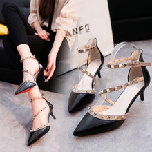 Cargar imagen en el visor de la galería, Pumps 2019 Women's Shoes Summer Fashion Female Sandals Rivet Metal Decoration Pu Leather Style Women High Heels Zapatos De Mujer