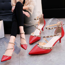 Cargar imagen en el visor de la galería, Pumps 2019 Women's Shoes Summer Fashion Female Sandals Rivet Metal Decoration Pu Leather Style Women High Heels Zapatos De Mujer