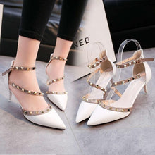 Cargar imagen en el visor de la galería, Pumps 2019 Women's Shoes Summer Fashion Female Sandals Rivet Metal Decoration Pu Leather Style Women High Heels Zapatos De Mujer