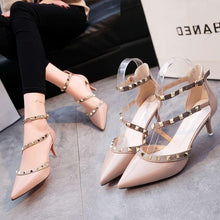Cargar imagen en el visor de la galería, Pumps 2019 Women's Shoes Summer Fashion Female Sandals Rivet Metal Decoration Pu Leather Style Women High Heels Zapatos De Mujer