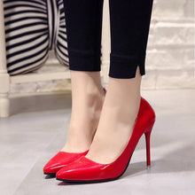 Cargar imagen en el visor de la galería, Plus Size 34-44 Hot Women Shoes Pointed Toe Pumps Patent Leather Dress High Heels Boat Wedding Zapatos Mujer Blue Wine Red