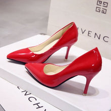 Cargar imagen en el visor de la galería, Plus Size 34-44 Hot Women Shoes Pointed Toe Pumps Patent Leather Dress High Heels Boat Wedding Zapatos Mujer Blue Wine Red
