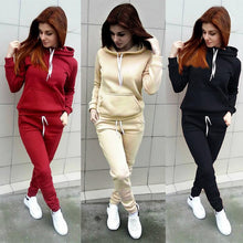 Cargar imagen en el visor de la galería, Lace up solid hooded Suit Set 2019 Women Tracksuit Two-piece Sport Style Outfit Jogging Sweatshirt Fitness Lounge Sportwear